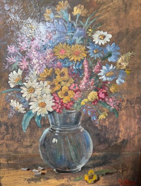 A pair of stillifes with flowers ( oil on panel )