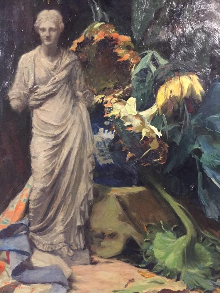 Stillife with sunflowers and a Greek statue