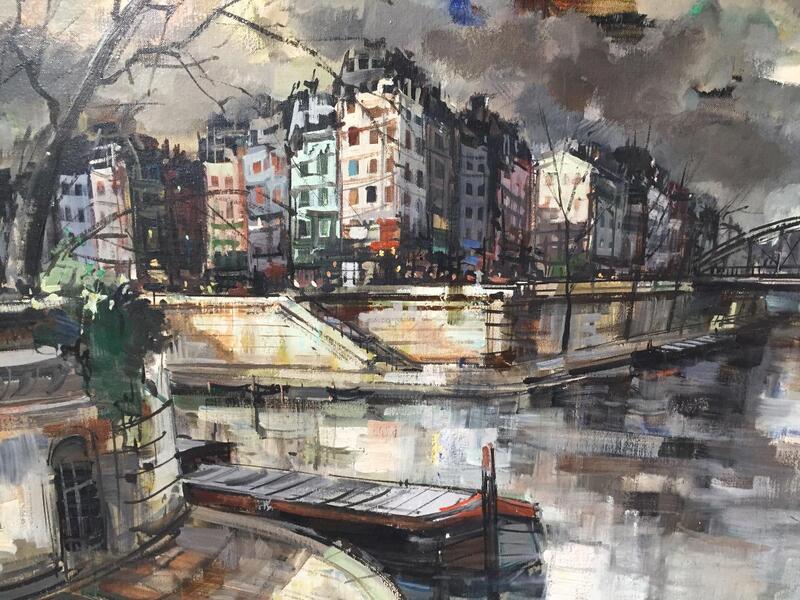 The bridge of Ile Saint Louis in Paris ( oil on canvas)