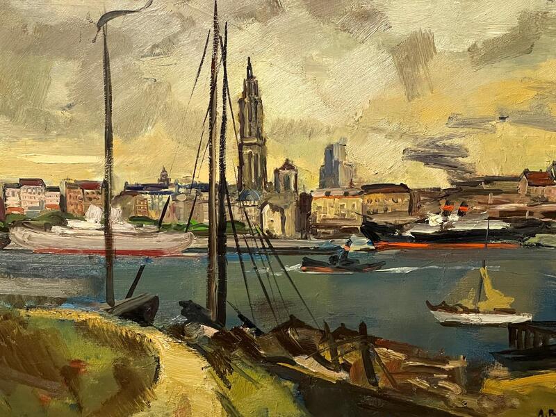 The harbour of Antwerp ( oil on canvas)