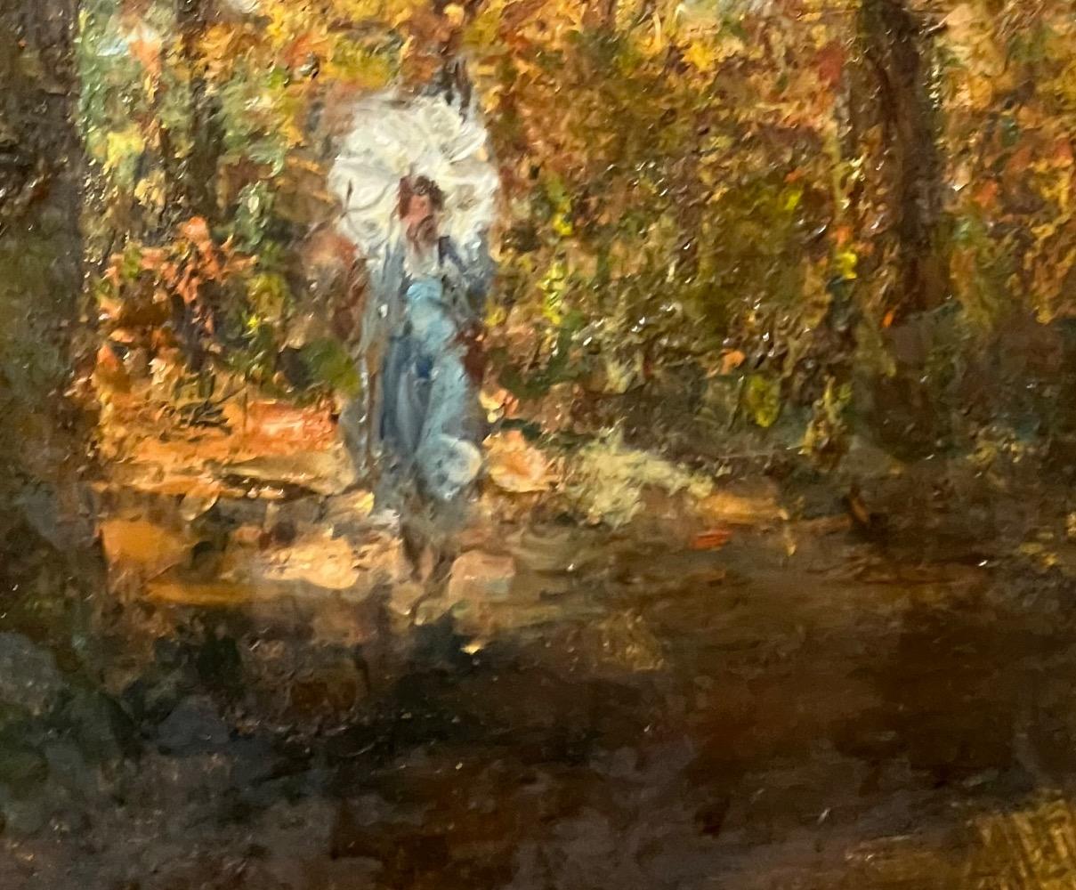 A walk in the forest in the summertime ( oil on canvas )