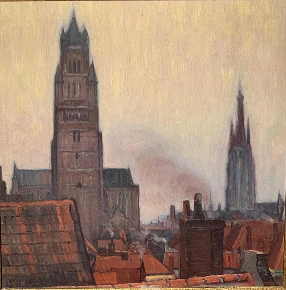 Panoramic view of Bruges ( oil on panel )