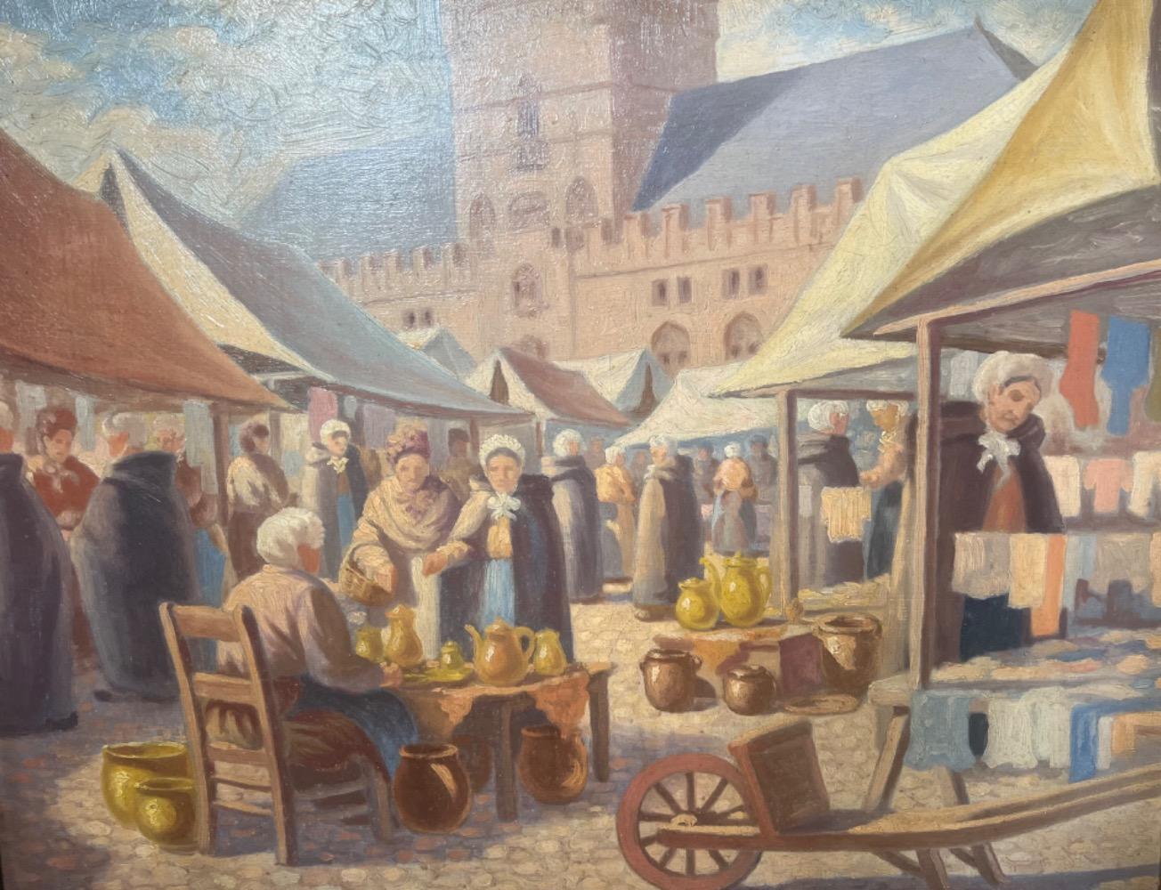 The market in Bruges ( oil on canvas )