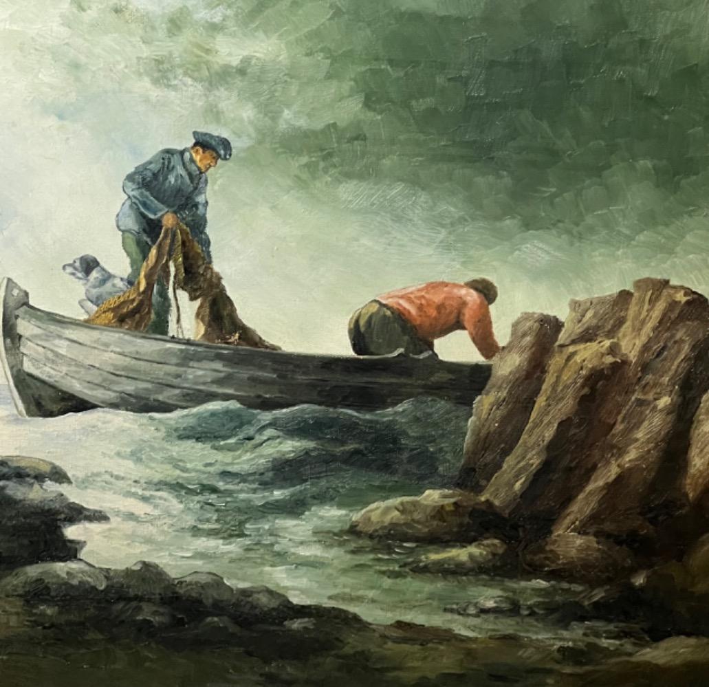 Fishermen with their dog at work ( oil on canvas on board )