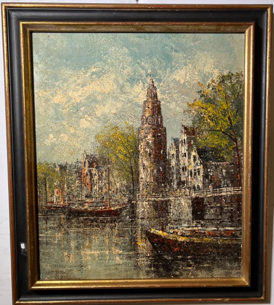 Harbor in Holland ( oil on canvas )