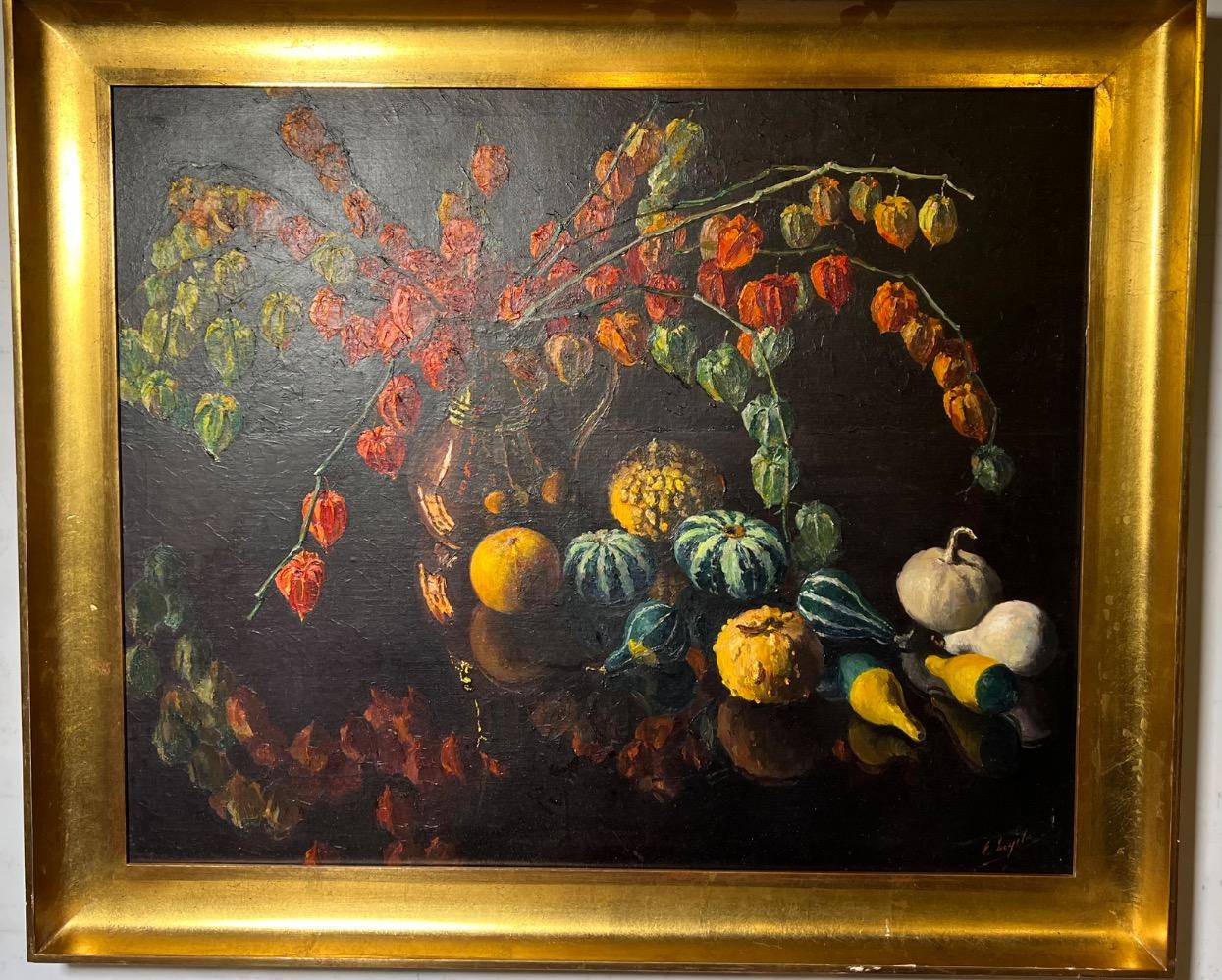 Stillife with fruit and flowers ( oil on canvas )