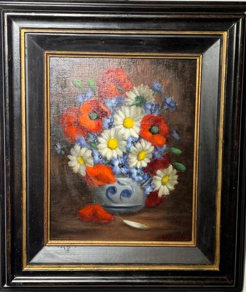 Stillife with flowers ( oil on canvas on panel )