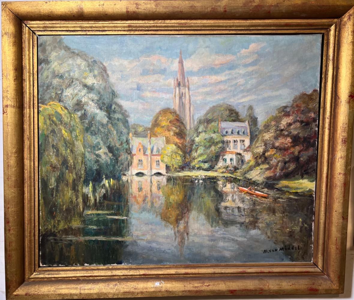 The lake of love in Bruges ( oil on canvas )