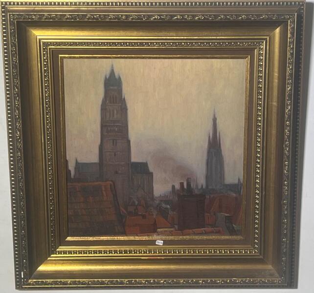 Panoramic view of Bruges ( oil on panel )