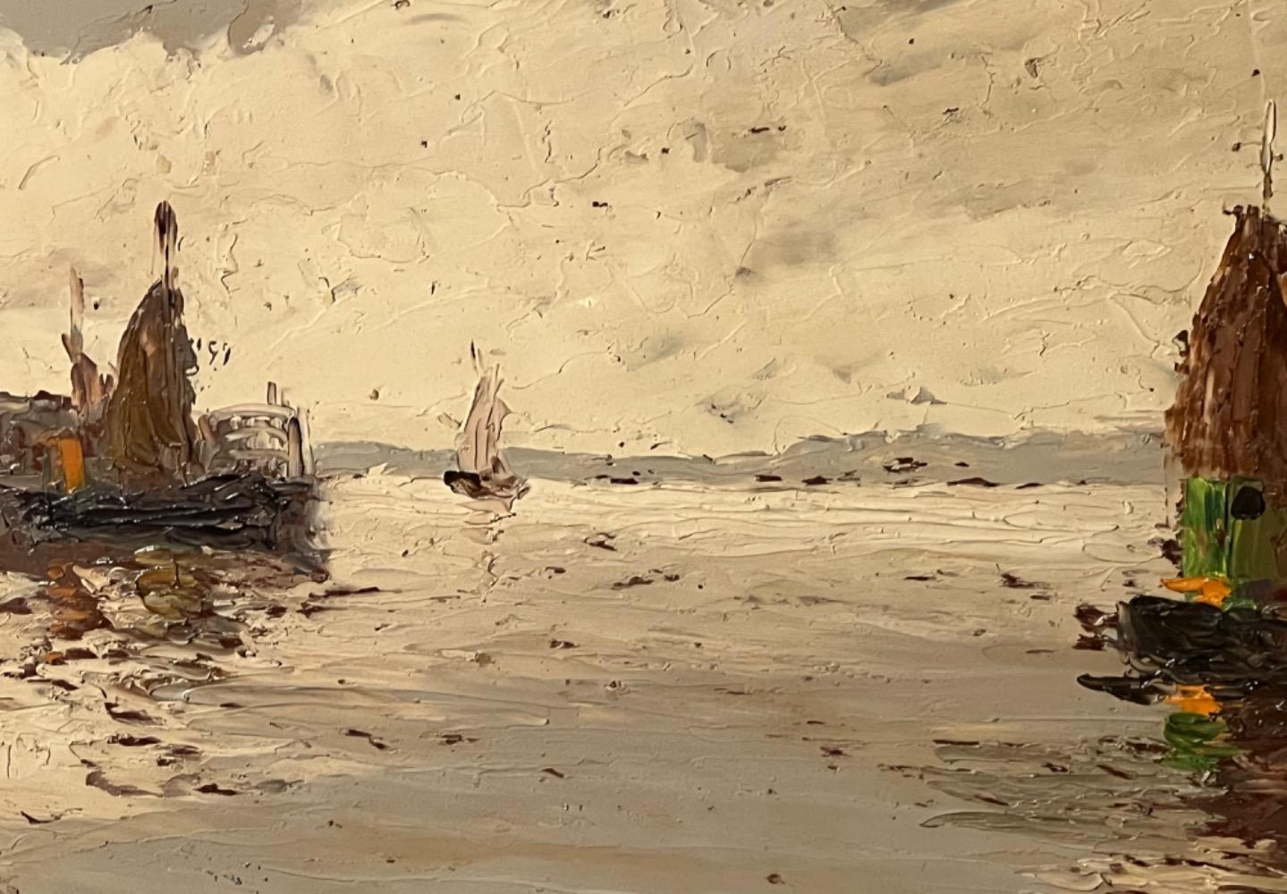 Sailing boats in the harbour ( oil on panel )