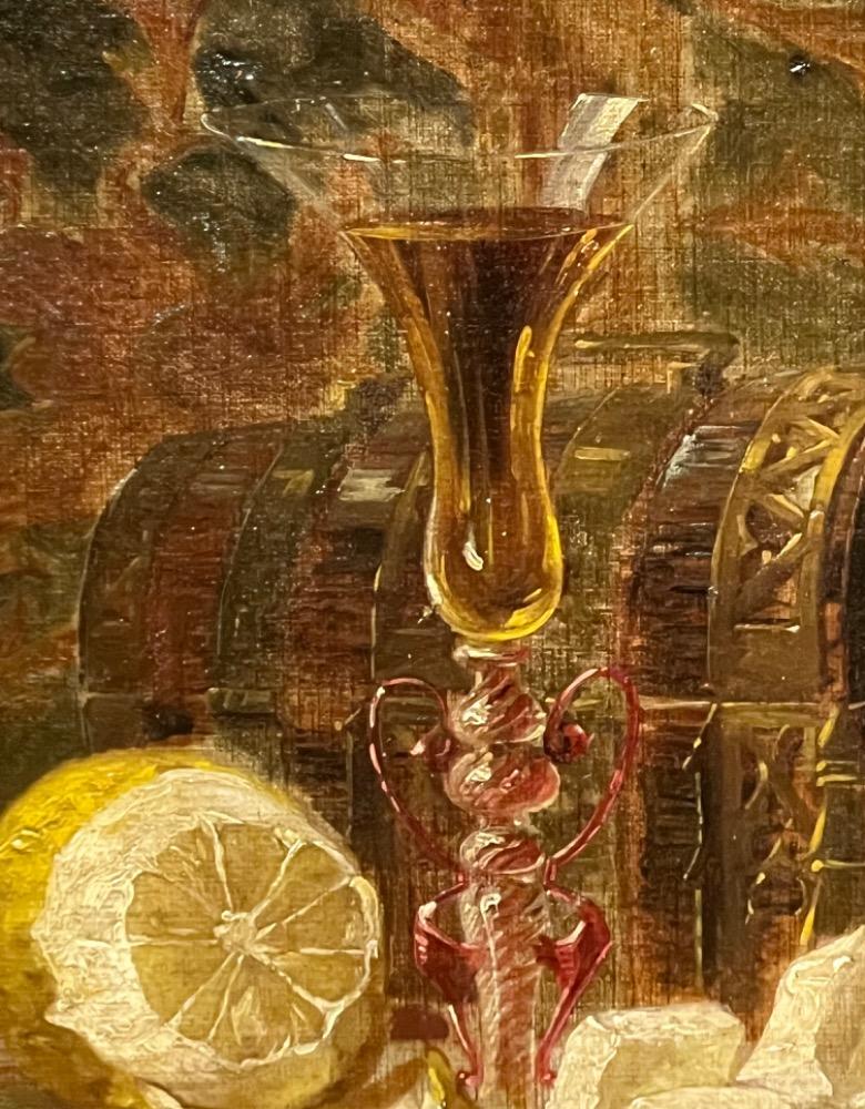 Stillife with a lemon and a glass ( oil on canvas on panel )