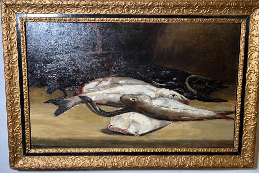 Stillife with fishes ( oil on canvas )