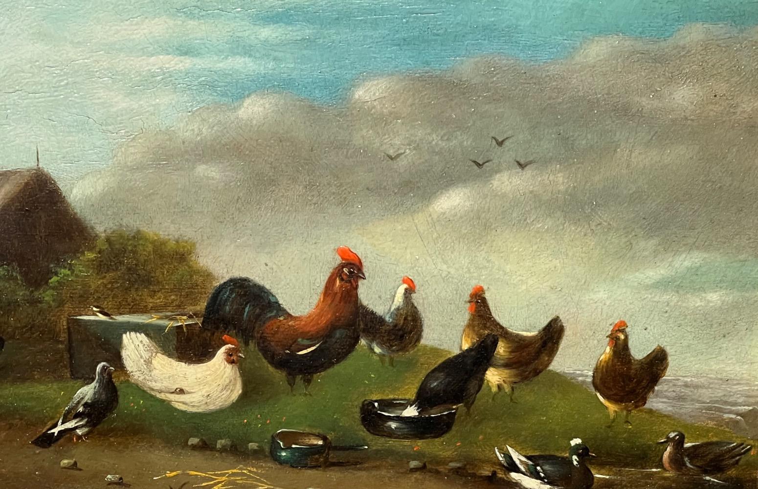 The chicken family with their neighbours ( oil on panel)