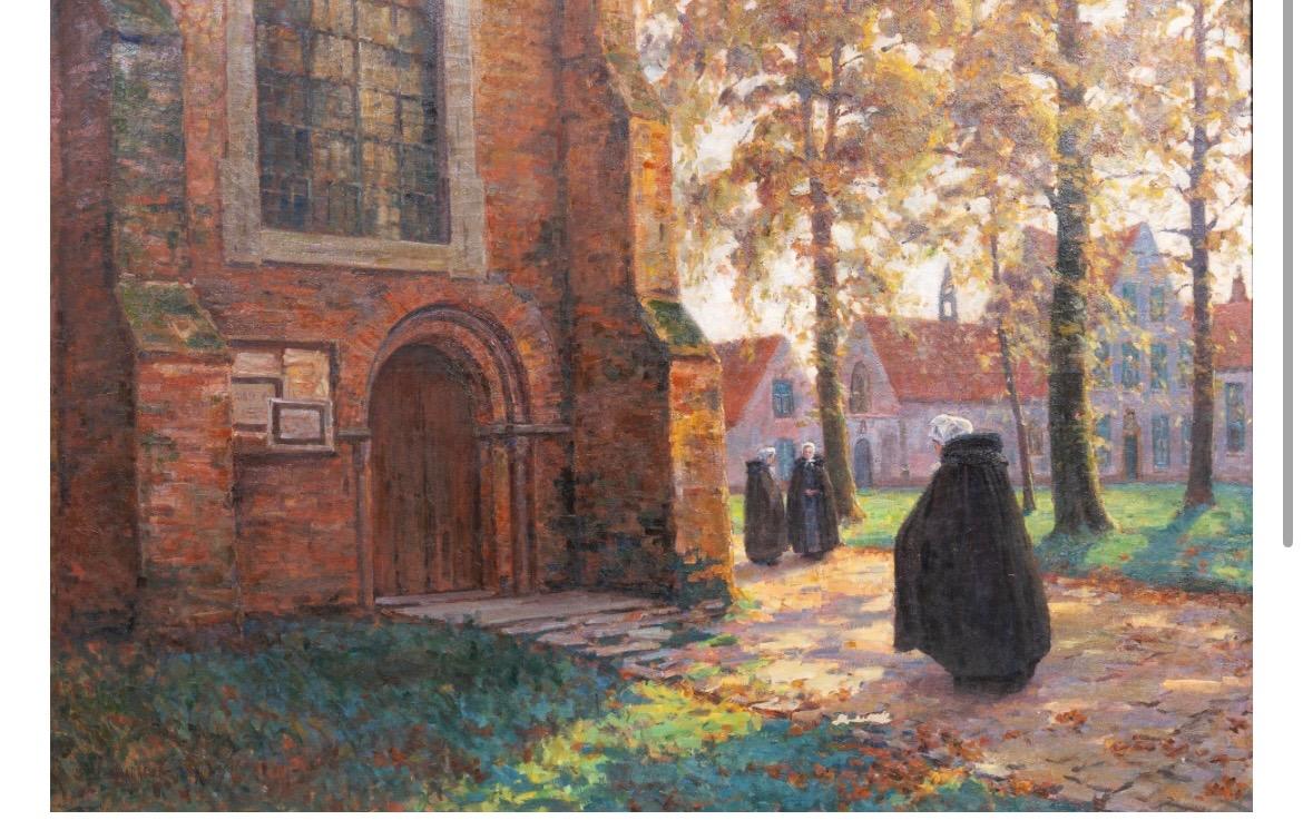 The daily life at the Beguinage of Bruges ( oil on canvas )