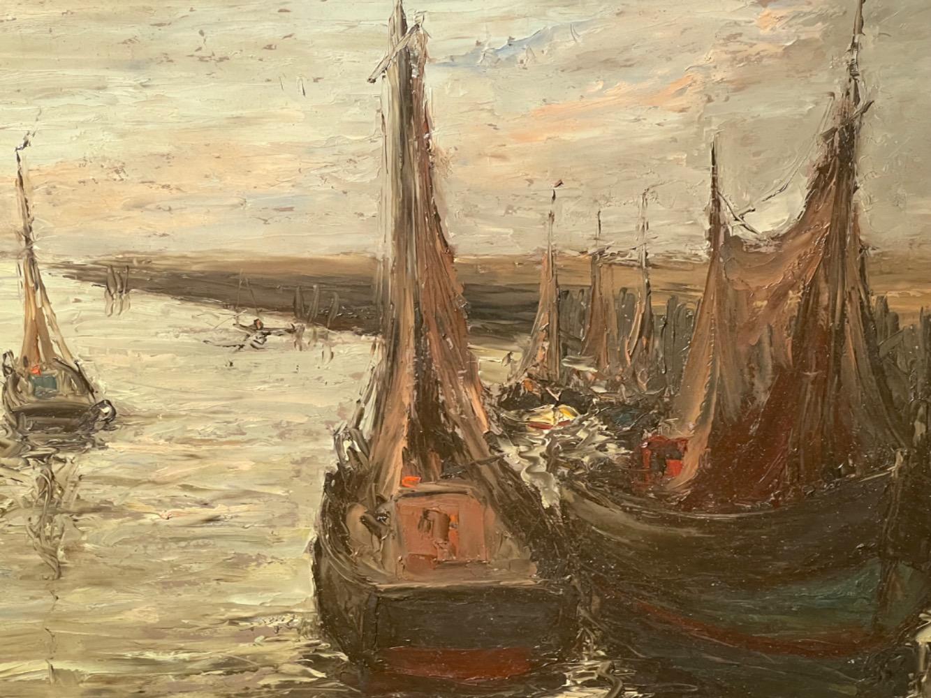 The daily life in the harbor ( oil on panel )