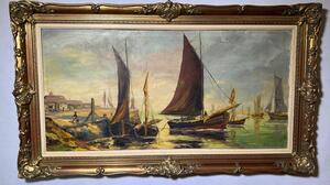 The daily life in the harbour ( oil on canvas )