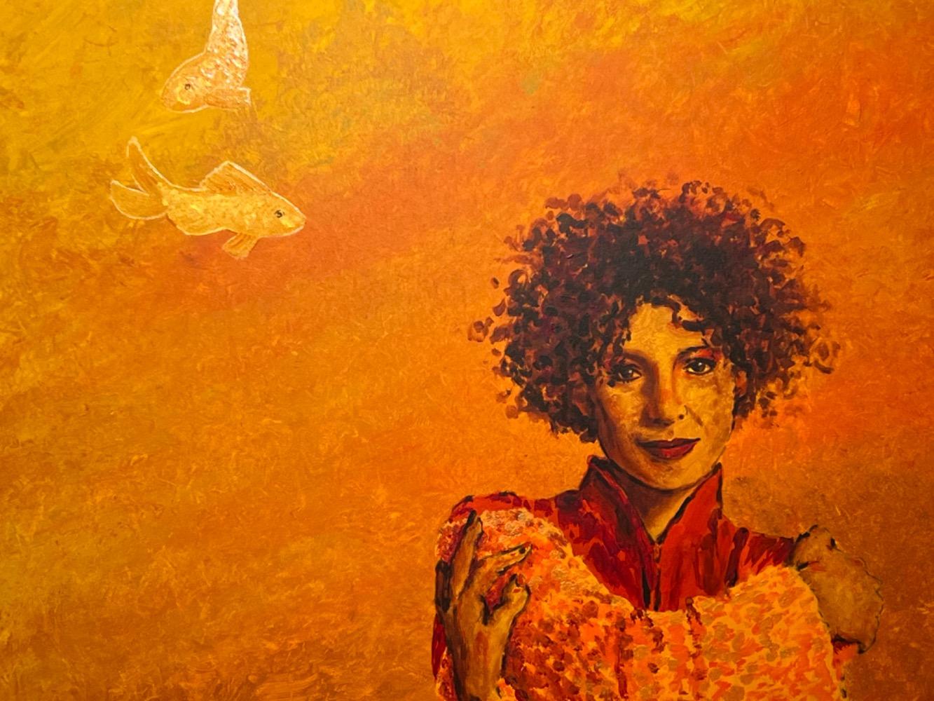 The happy girl with fishes ( oil on canvas )