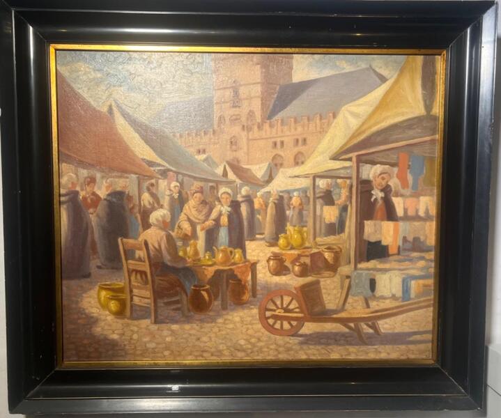 The market in Bruges ( oil on canvas )