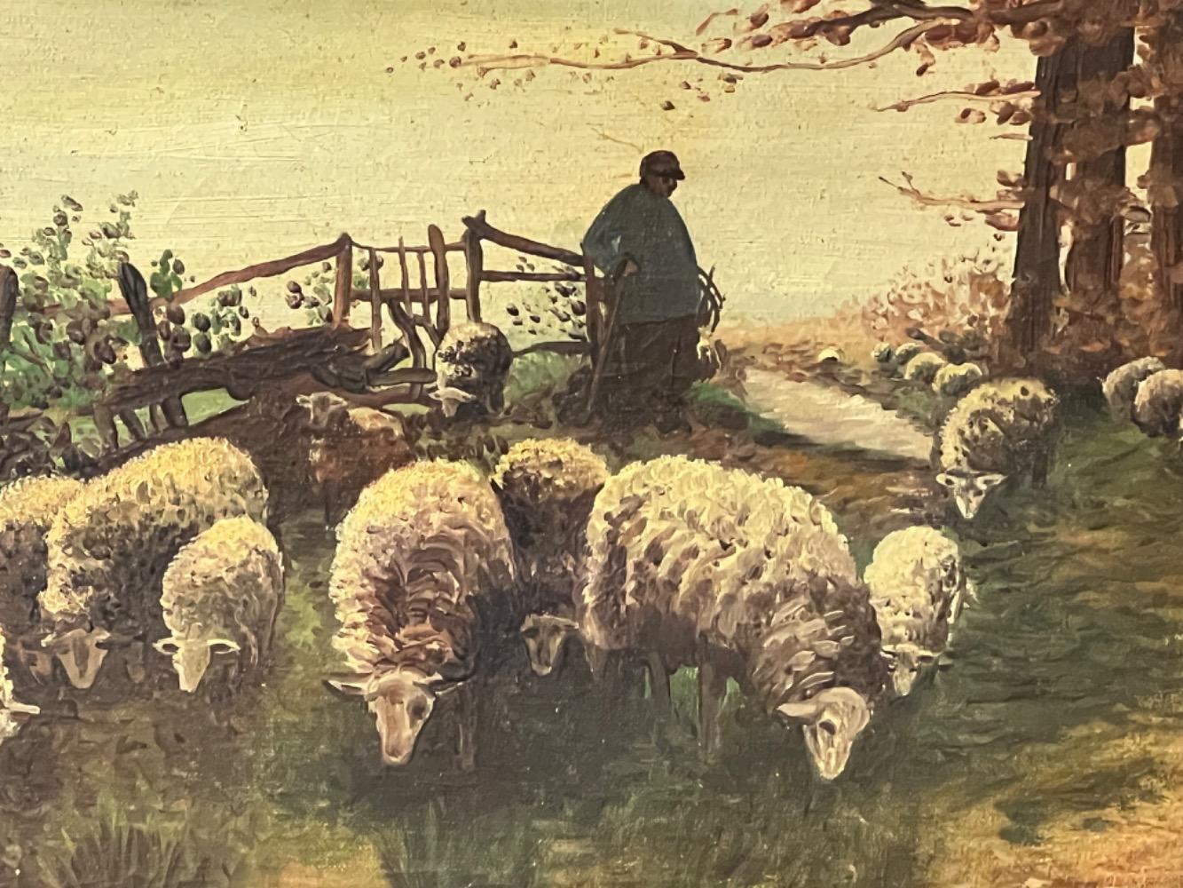 The shepherd and his sheep ( oil on canvas )