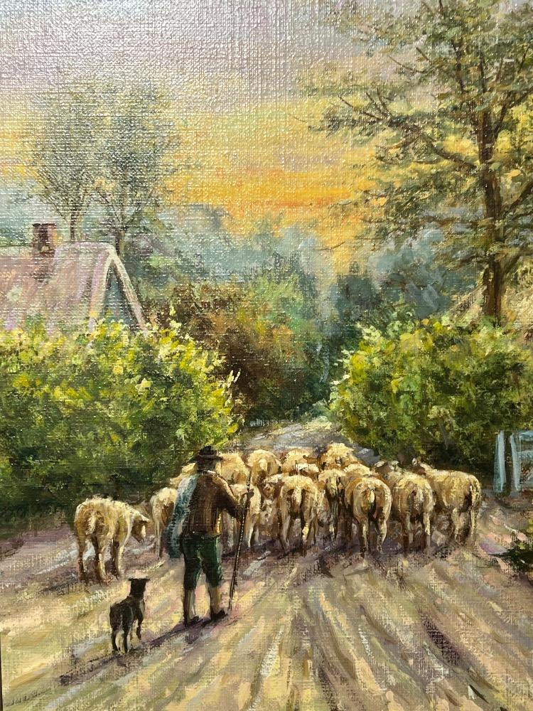 The shepherd with his sheep ( oil on canvas )