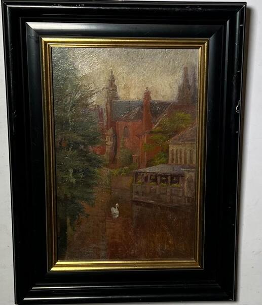 View of Bruges ( oil on panel )