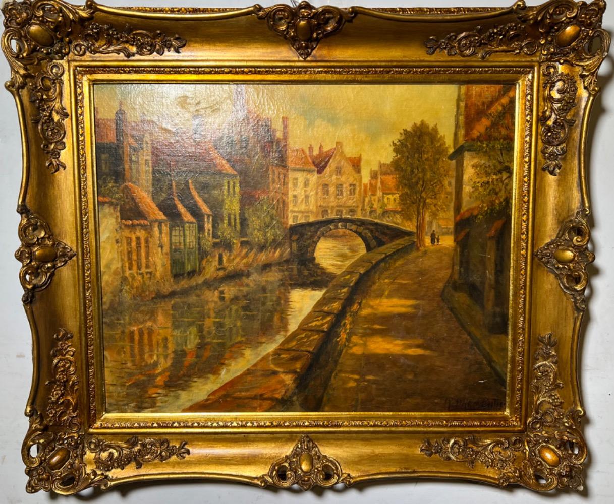 Walking along the canals in Bruges ( oil on canvas on board )