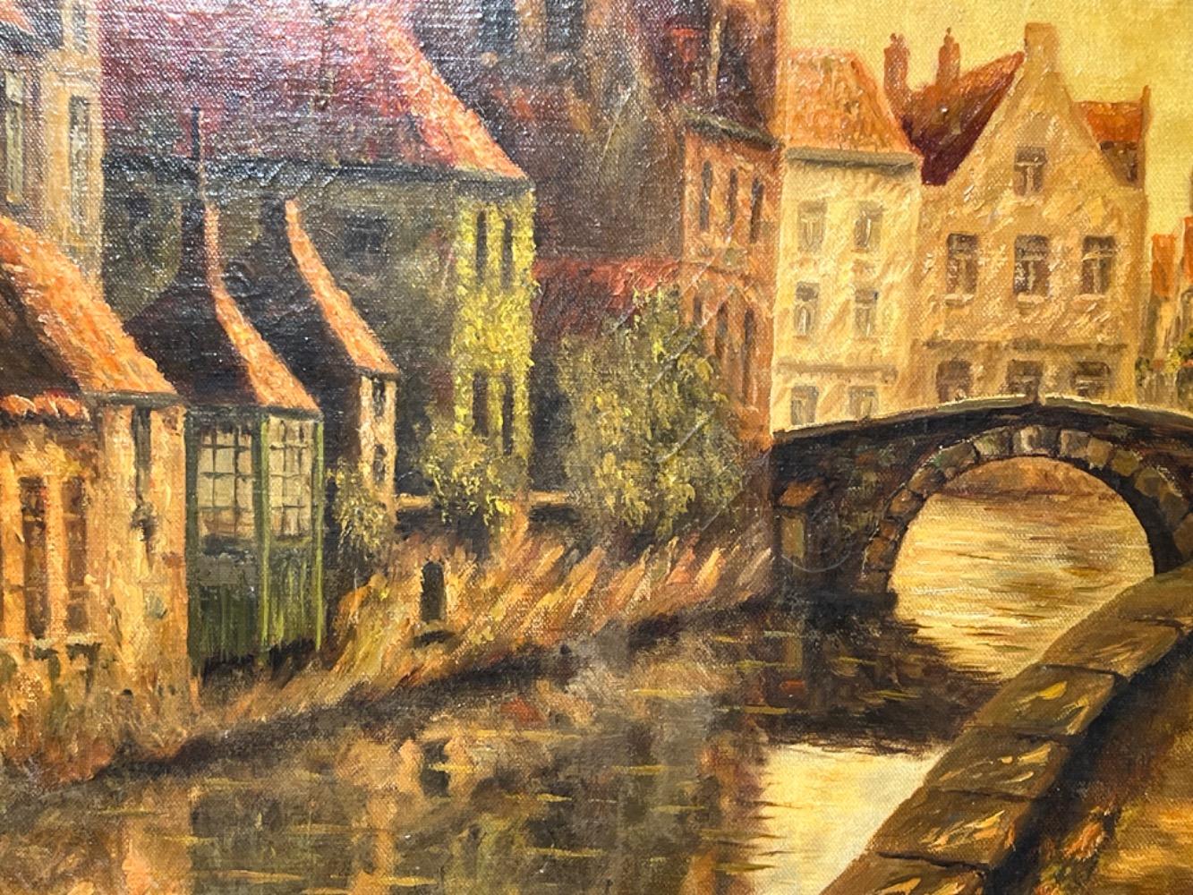 Walking along the canals in Bruges ( oil on canvas on board )